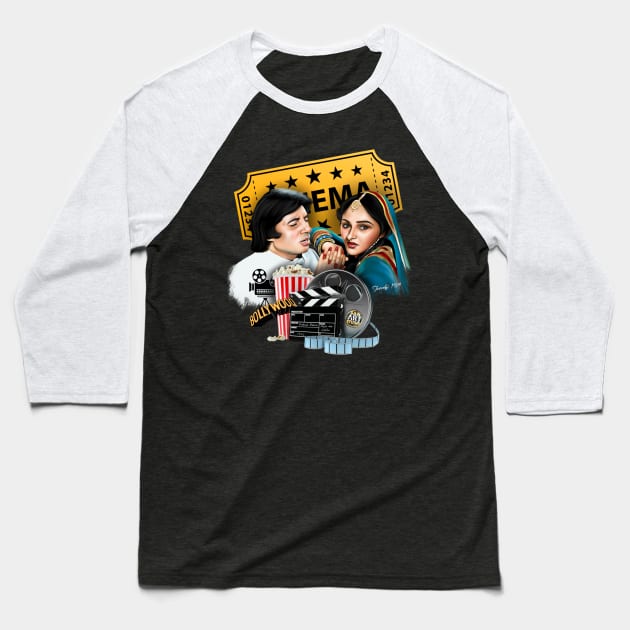 Amitabh Bachchan and Jaya Prada Baseball T-Shirt by SAN ART STUDIO 